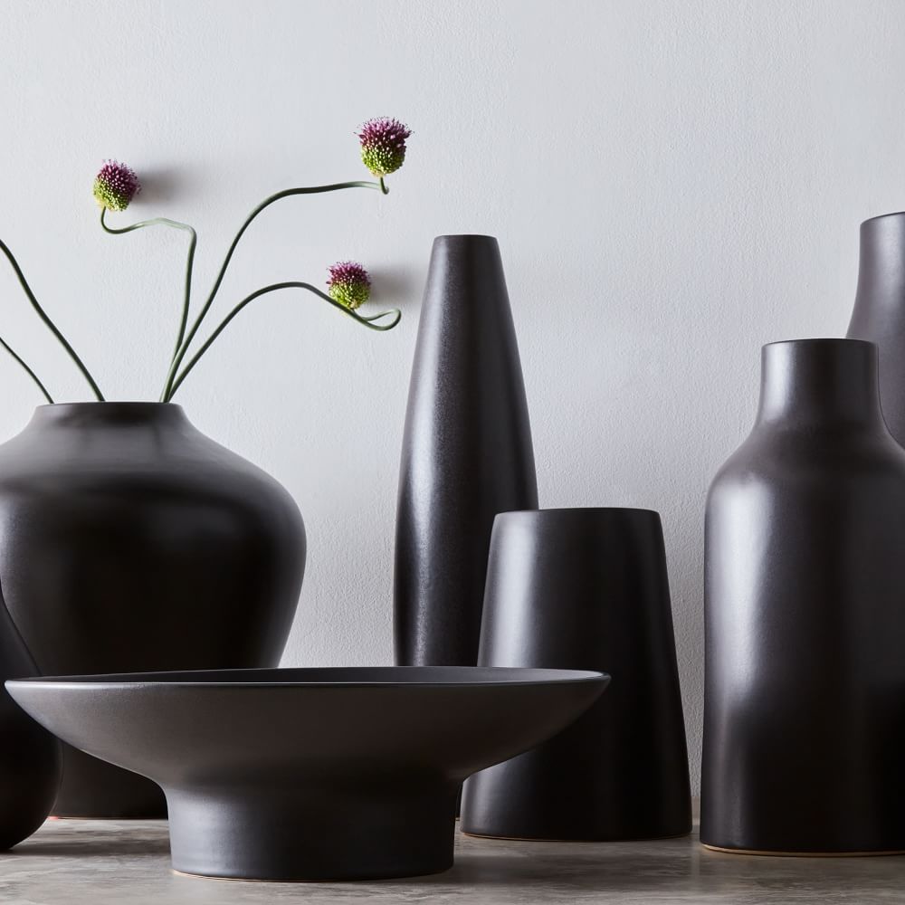 Pure Black Ceramic Vases - Modern Earthenware Decor | West Elm UK